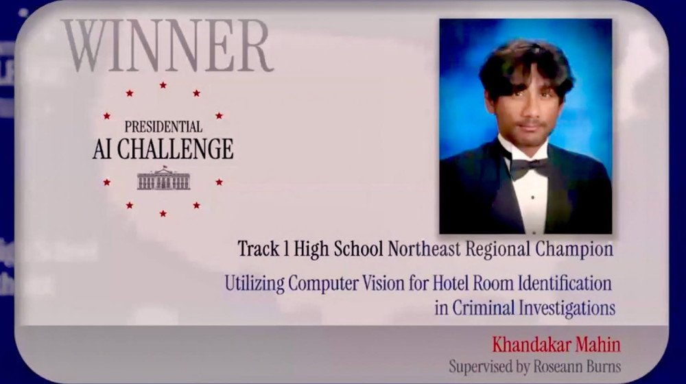 প্রেসিডেনশিয়াল এআই চ্যালেঞ্জে নর্থইস্ট আঞ্চলিক বিজয়ী আপার ডারবি হাই স্কুলের মাহিন
