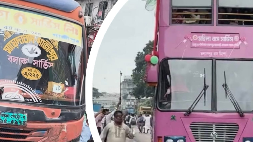 প্রথম দিনেই পিংক বাসে বলাকা বাসের ধাক্কা, জরিমানা