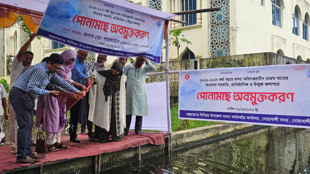 নোয়াখালীতে ৩৫ জলাশয়ে ২৫০ কেজি কার্পের পোনা অবমুক্ত